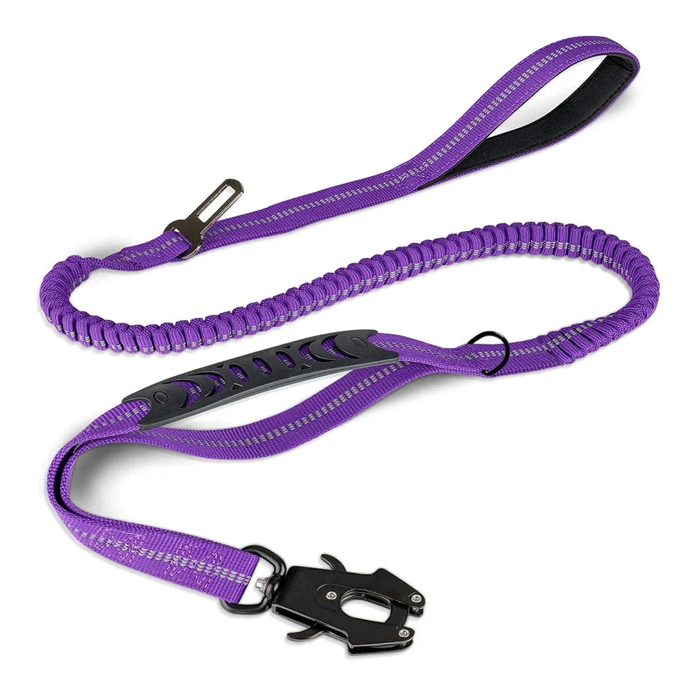 Reflective Bungee Dog Leash with Car Seatbelt Attachment - Smarsty