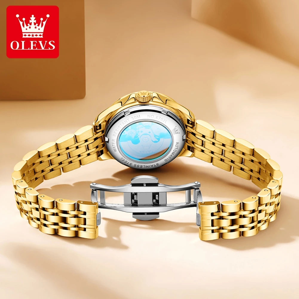OLEVS Women's Stainless Steel Automatic Watch with Dual Calendar - Smarsty