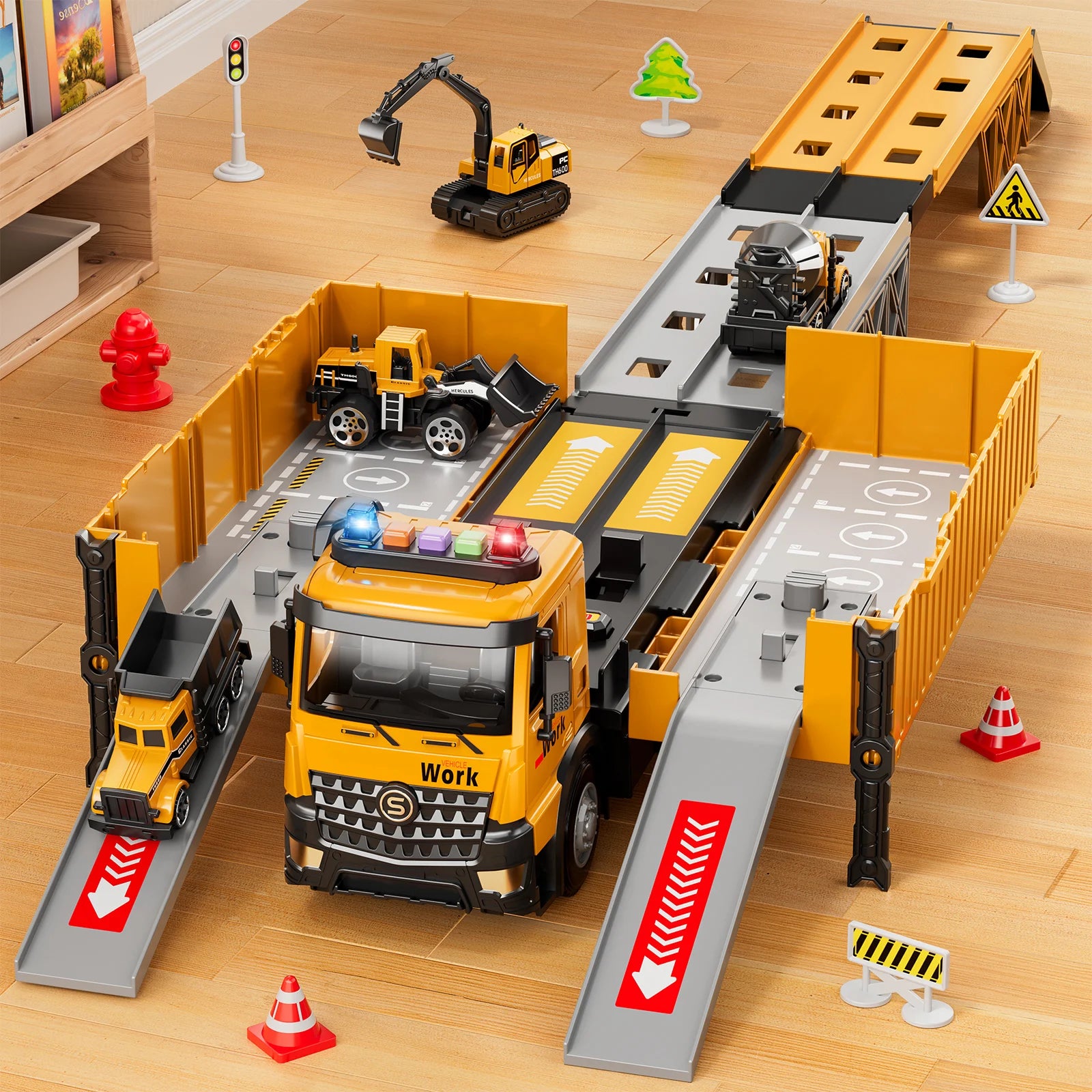 Carrier Truck Race Track Kids Toys Construction Truck Toys For 3-8 Years Old Boy Transport Car Truck With Tower Crane Truck Sets