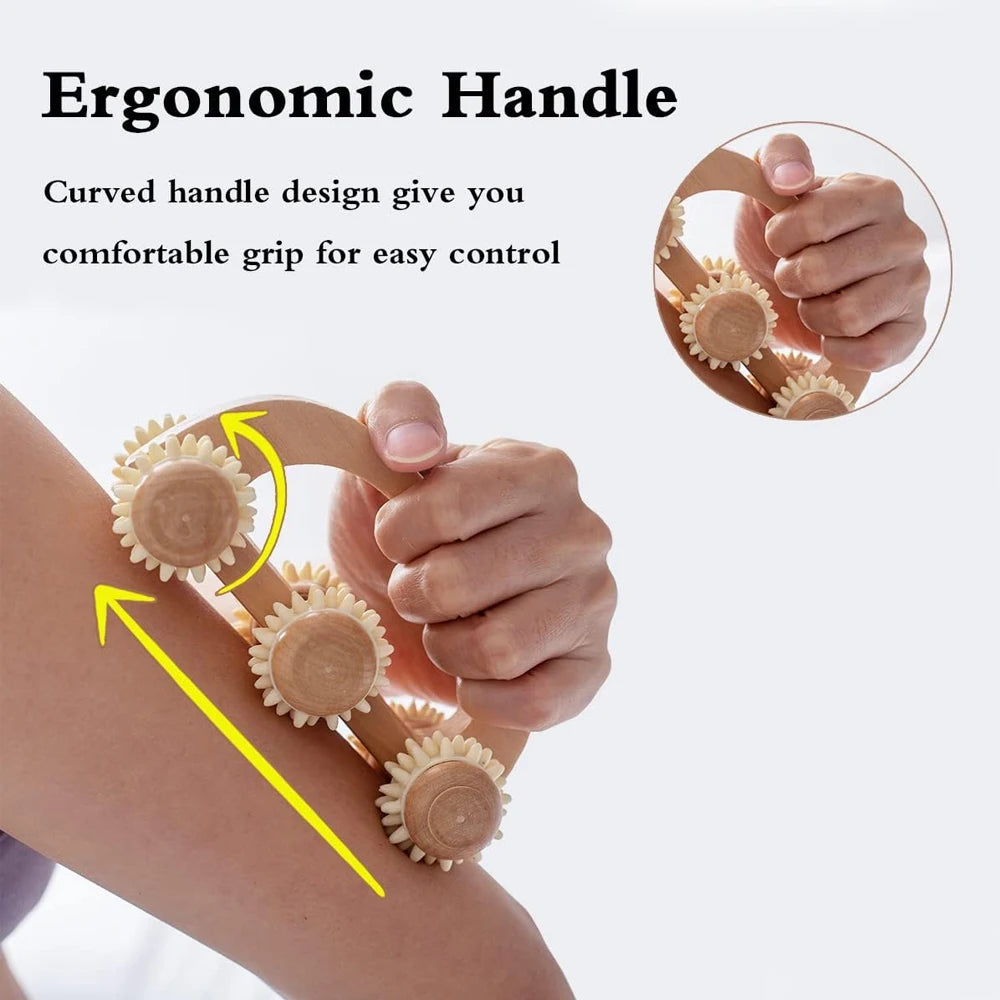 Handheld Wooden Massage Roller for Sore Muscles - Smarsty