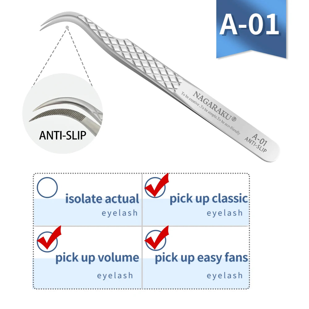 NAGARAKU Stainless Steel Eyelash Extension Tweezers Precision Grip - Smarsty