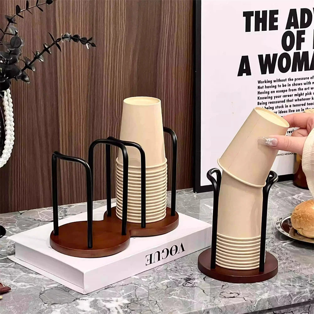 Disposable Cup Storage Holder Rack Shelf Water Tea Cups Wood Dispenser with Longer Stick Mug Display Stand Organizer Supplies by Smarsty