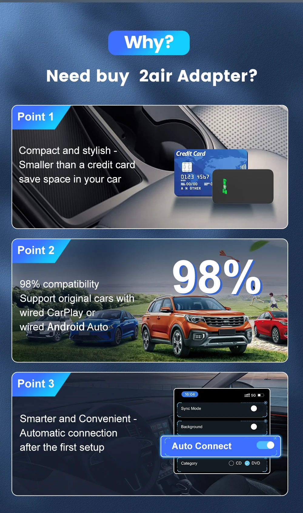 3 In 1 Wireless CarPlay Android Auto Adapter For Cars - Smarsty