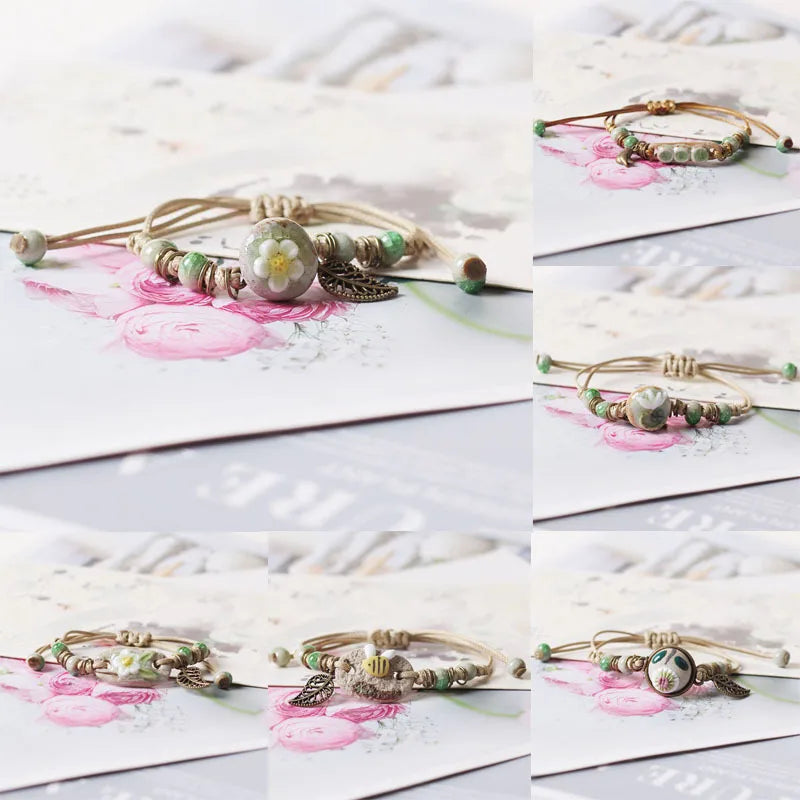 Handmade Boho Leather Charm Bracelet Adjustable Unisex - Smarsty