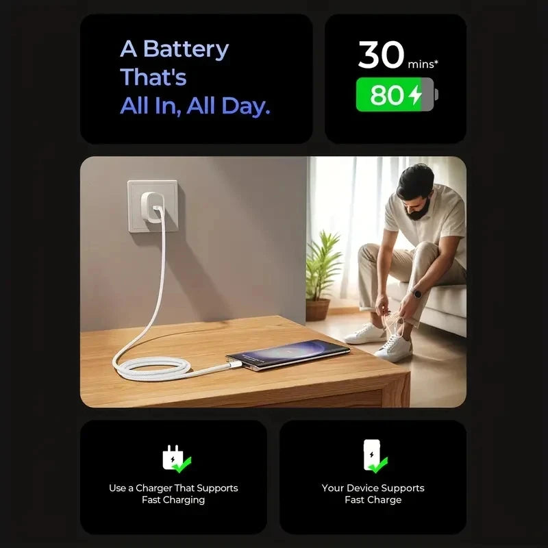 Original 60W PD USB-C USB C Fast Charger Cable For Apple iPhone 17 Air 16 Pro Max 15 Plus Type C Quick Charging Xiaomi Samsung