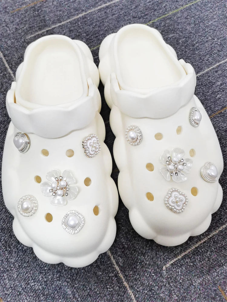 10PCS Shoe Charms ABS Decorations Accessories DIY Ornament Pins For Clog Buckle Lady Garden Shoes Elegant Pearl Floral Design