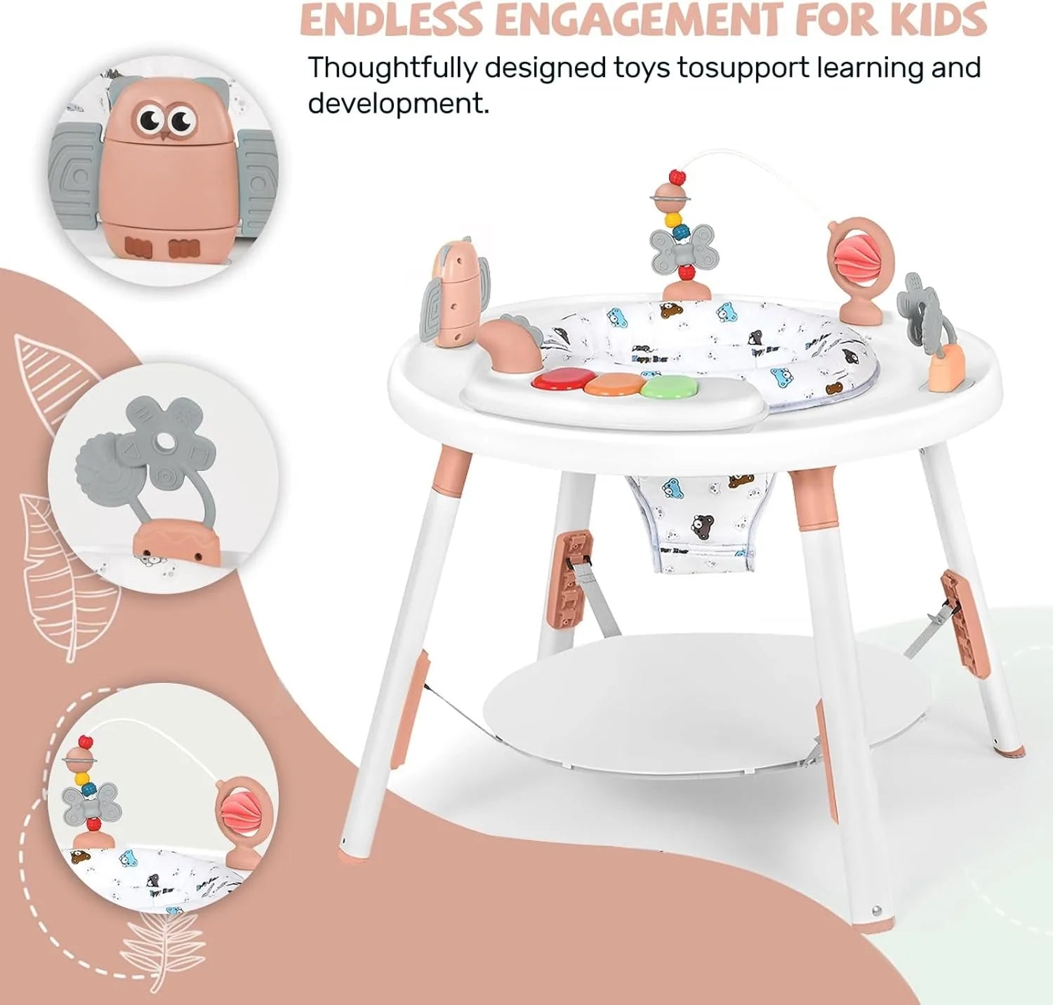 Baby activity center, 3-in-1 with detachable toys and 360 degree rotating seat, ideal for toddler development and entertainment