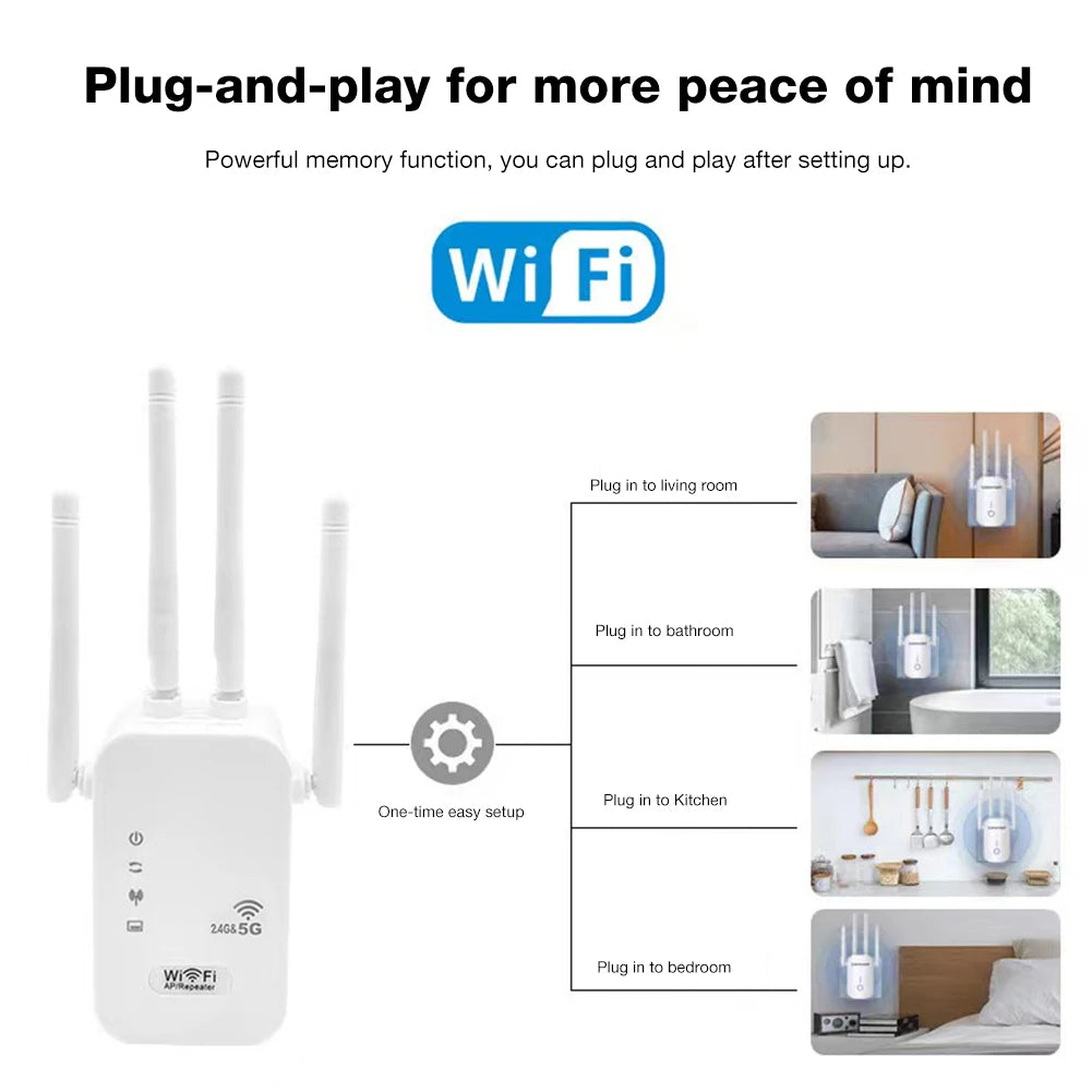 Dual-Band 2.4G 5G WiFi Repeater Signal Booster WiFi Extender 802.11bgn Gigabit Router with WPS EU/US Plug Type WiFi Amplifier - Smarsty