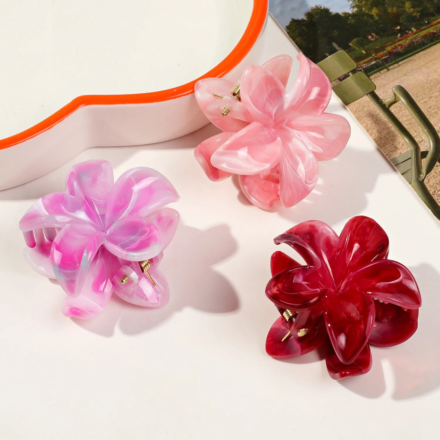 Hawaiian Gradient Marble Flower Hair Clips Small Lightweight - Smarsty