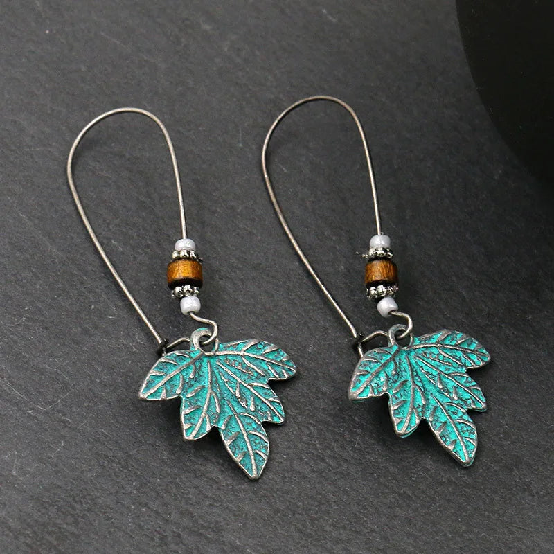 Vintage Bohemian Big Drop Earrings with Geometric Leaf Design - Smarsty