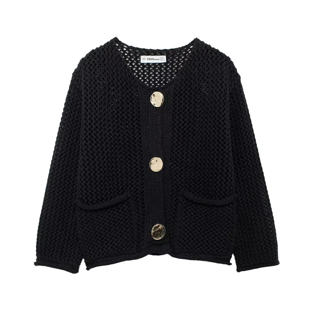 TRAF Autumn Winter Knitted Cardigans For Women Casual Button Long Sleeve Female Sweater 2024 Fashion Loose Lady Cardigans Coat - Smarsty