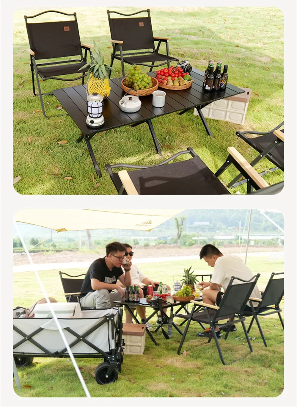 4/2/1PCS-khaki Camping Chair Portable Outdoor Chair Aluminum Alloy Wood Grain Folding Chair Camping Equipment Kermit Chair by Smarsty