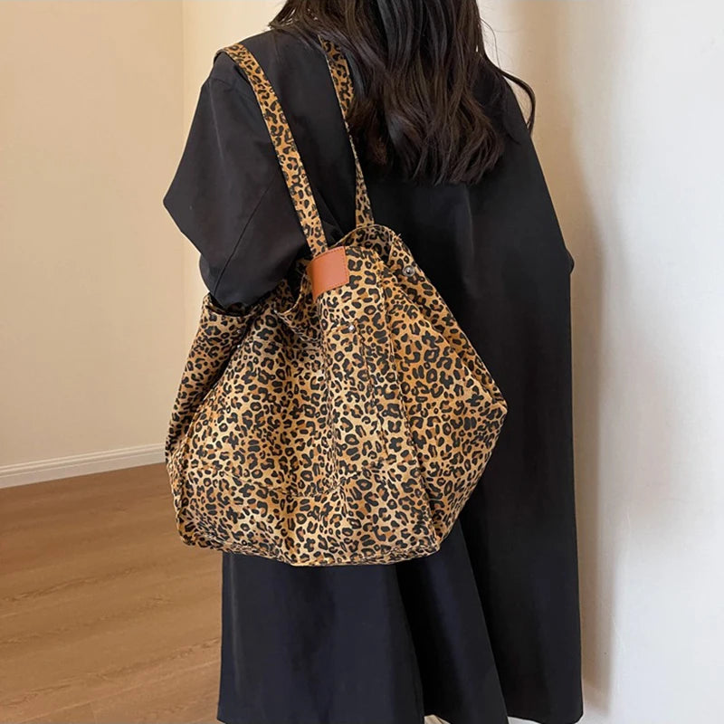 Leopard Pattern Tote Bag Vintage Canvas With Large Capacity - Smarsty
