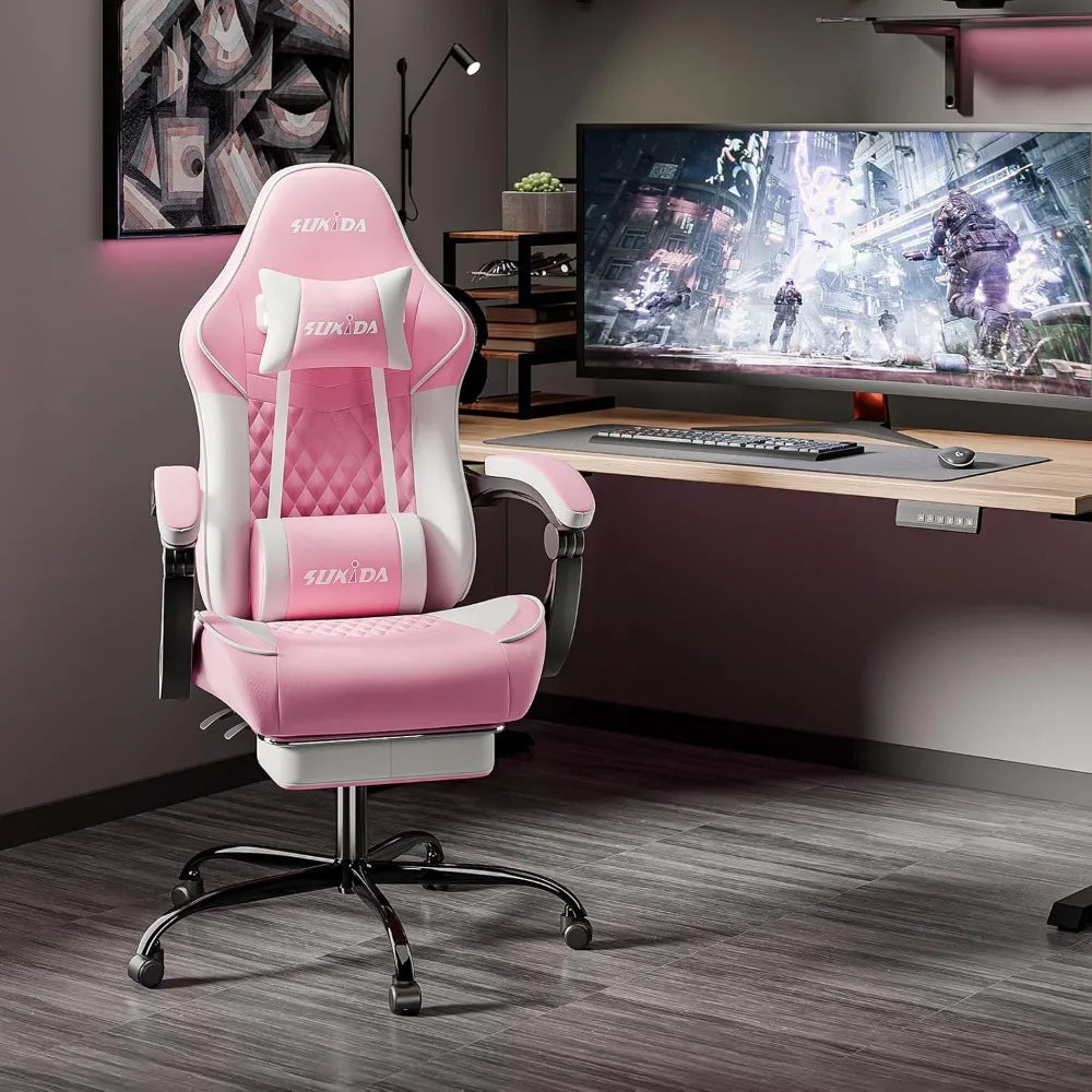 Ergonomic Gaming Chairs with Massage Lumbar Support, Swivel, Height Adjustable, and Headrest for Adults Comfort Gaming