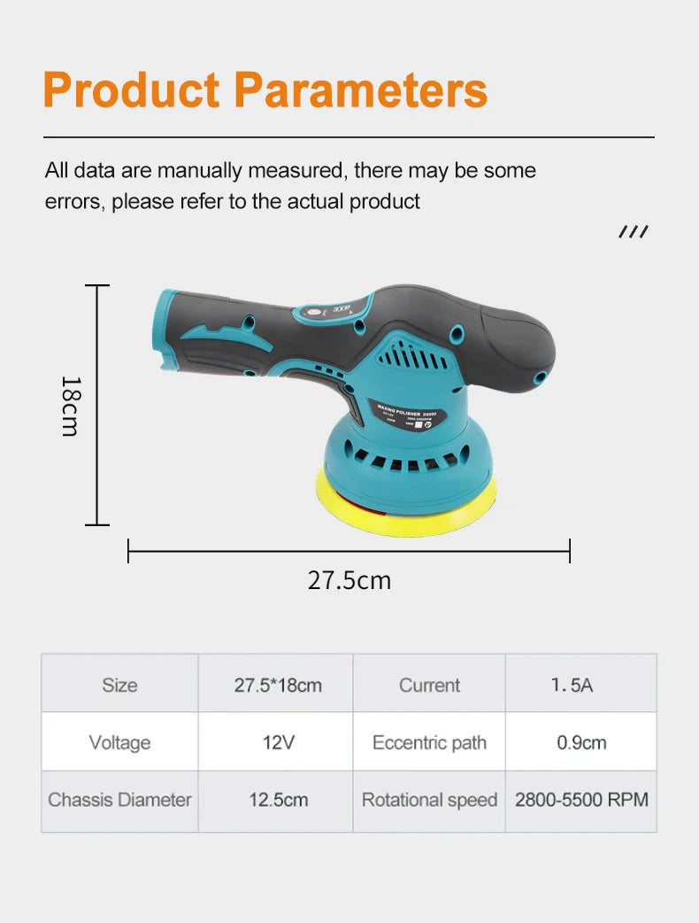 Cordless 12V Car Polisher With 5 Inch Pads For Waxing - Smarsty