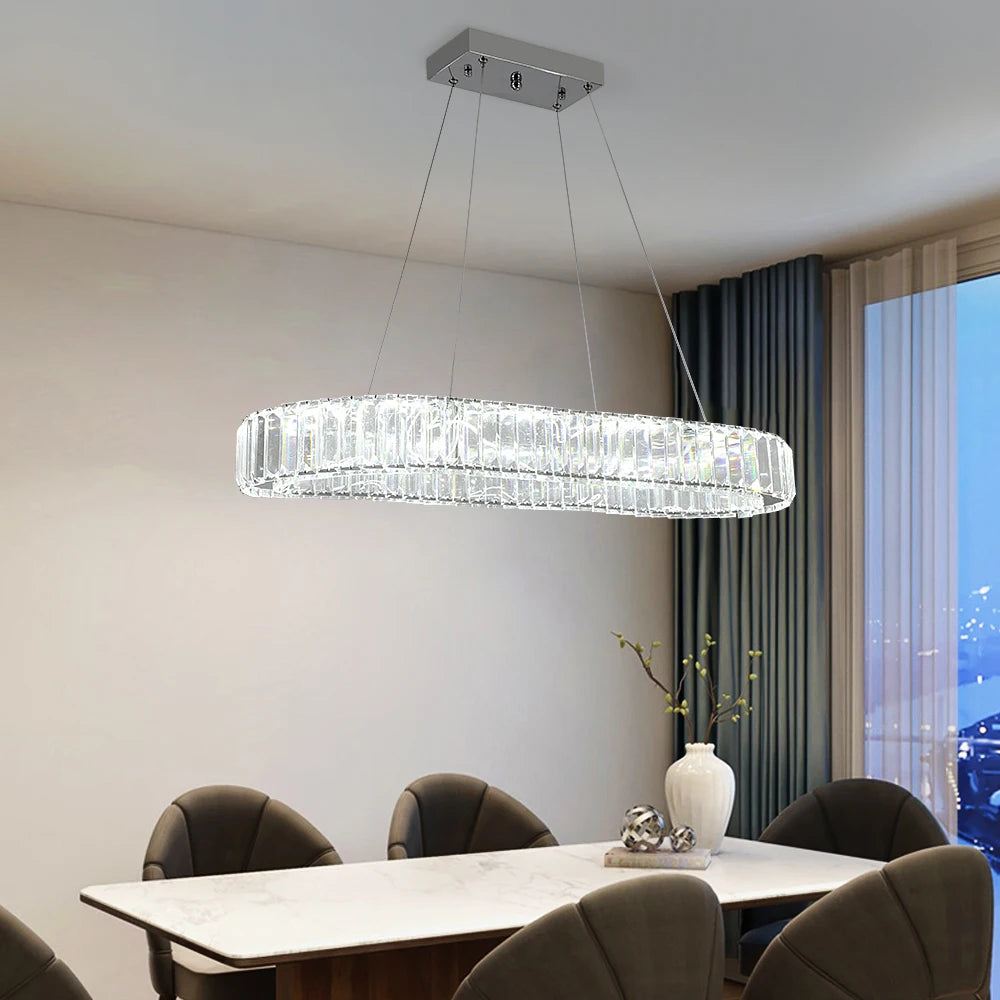 VETRULUS Modern Luxury Crystal Oval Design Led Chandelier Ceiling Lamp Nordic Pendant Hanging Light Fixture Living Bedroom Hotel