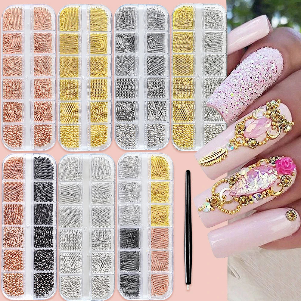 Mini Caviar Beads Nail Art Set with Magnetic Pen - Smarsty