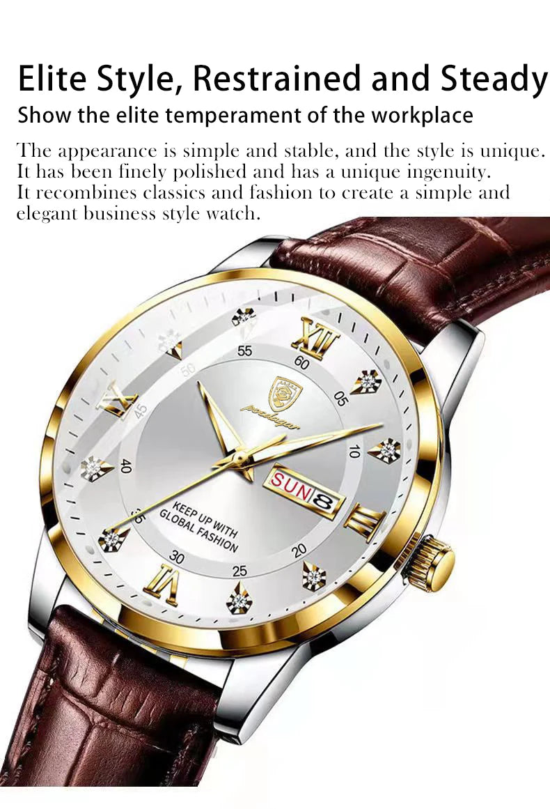 Luxury Waterproof Luminous Leather Quartz Watch for Men - Smarsty