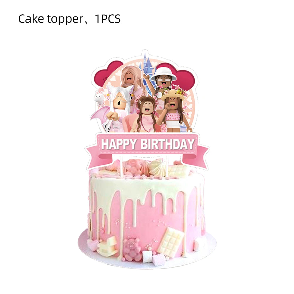 Pink Roblox Birthday Party Decorations Tableware Set - Smarsty