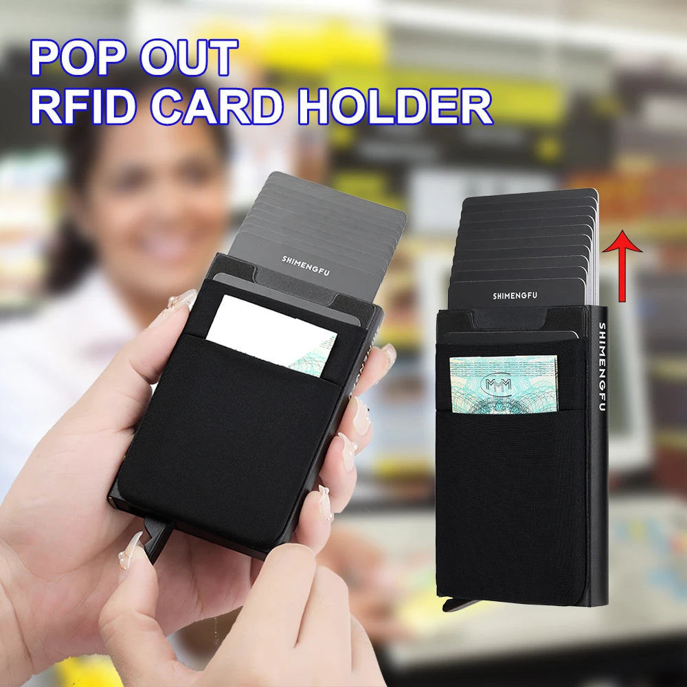Pop-Up Card Holder RFID Protection Slim Aluminum Men Wallet Elasticity Back Pouch ID Credit Case Travel Cardholder Women Purse - Smarsty