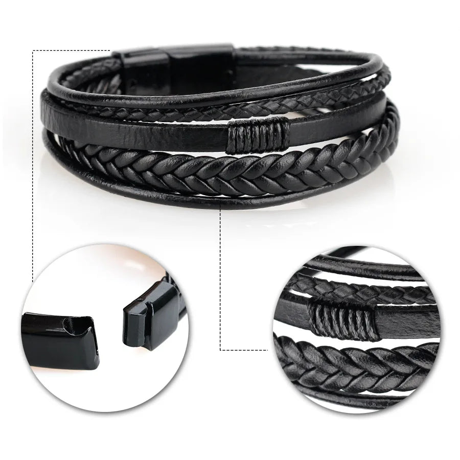 Trendy Leather Bracelets for Men with Stainless Steel Charm - Smarsty