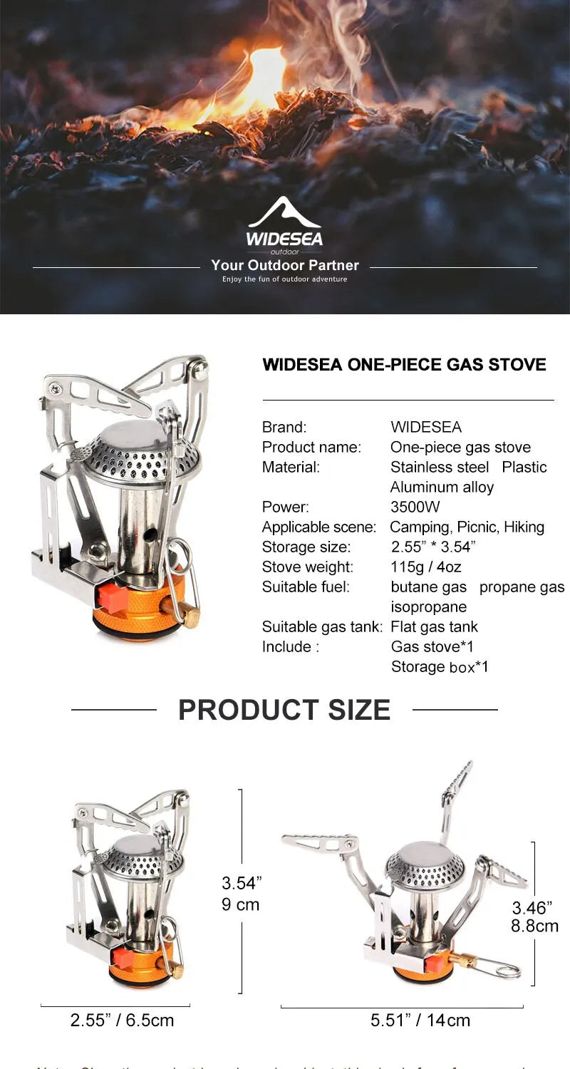Widesea Camping One-piece Gas Stove Heater Tourist Burner Foldable Outdoor Picnic Kitchen Equipment Supplies Survival Furnace