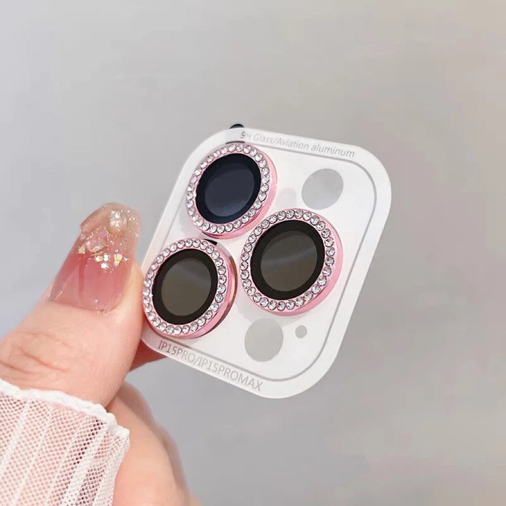 3-2Pcs Luxury Diamond Camera Protector For IPhone 17 16 15 14 13 Pro Max Plus Glitter Ring Lens Glass Back Lens Cap Shinny Cover - Smarsty