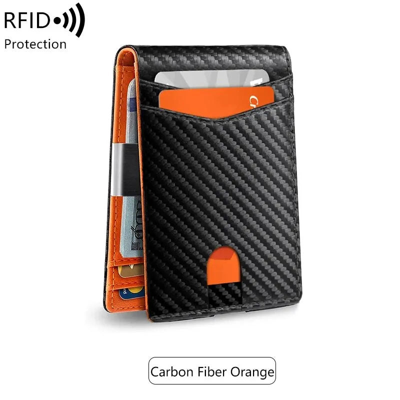 ANTI RFID Blocking Black Carbon Fiber Men Wallets Short Small Protected Magic Leather ID Credit Card Holder Case Purse for Men