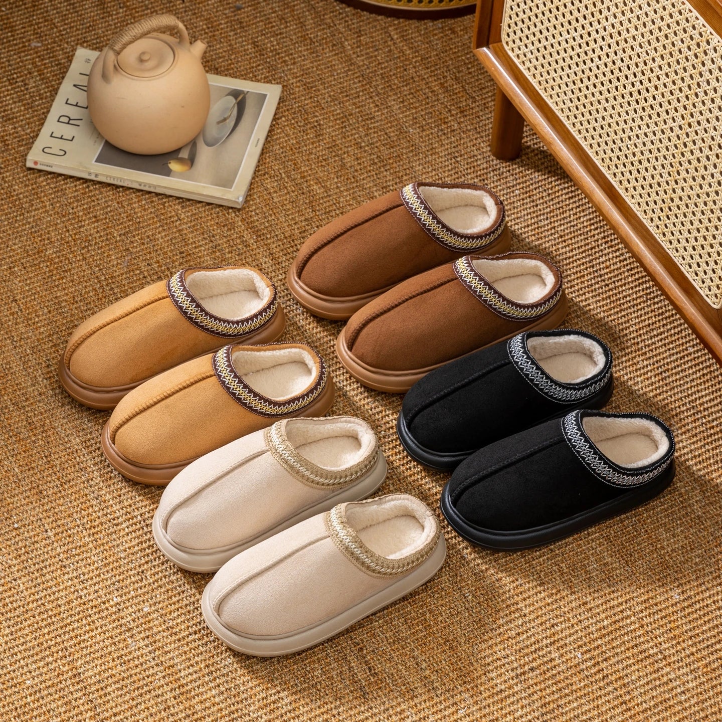 Men's Plush Fleece Lined Slippers Winter Warm House Shoes with Thick EVA Sole for Indoor/Outdoor Use Cozy Non-Slip Home Footwear - Smarsty