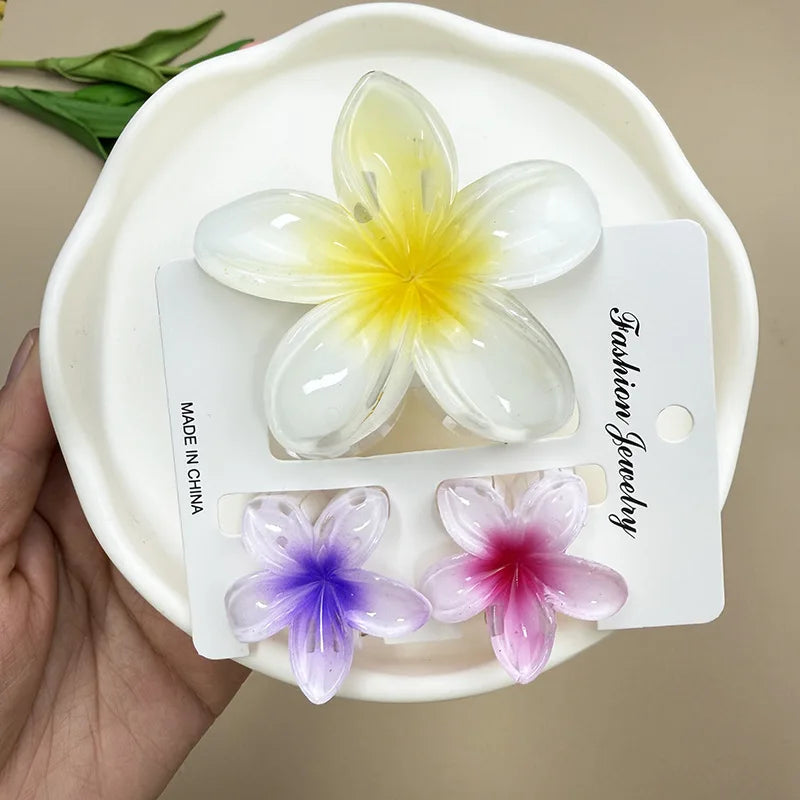 Bohemian Plumeria Hair Claw Clips Set Lightweight Beach - Smarsty