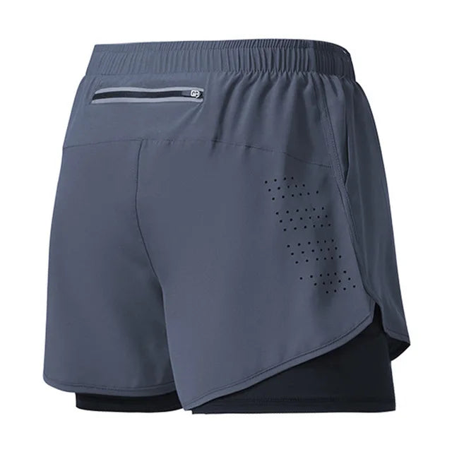 Men's Running Shorts Quick-drying Fitness Black Double Layer Shorts Men New Sport Workout Training Bodybuilding Short Pants - Smarsty