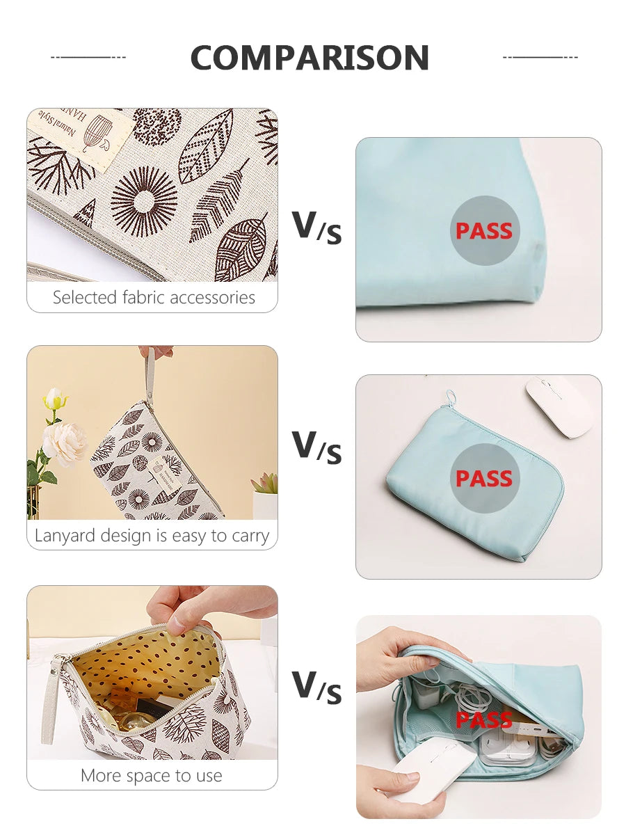 Canvas Cosmetic Bag Zipper Case With Card Holder For Travel - Smarsty
