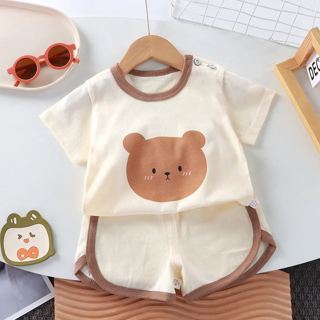 Summer cotton cartoon casual childrens set Baby Clothes girl girl boy T-shirt+shorts 2 pieces of 0-4-year-old childrens clothing by Smarsty
