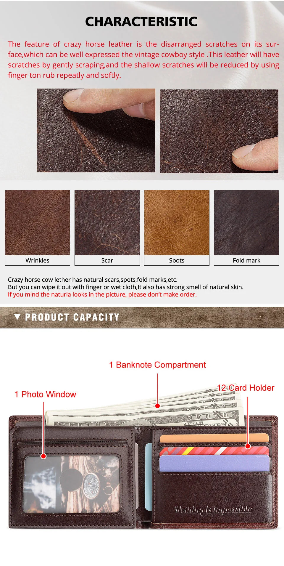 KAVIS Handmade Men's Wallet Genuine Leather RFID Card Holder with ID Window Large Capacity Male Storage Money Bag Fashion