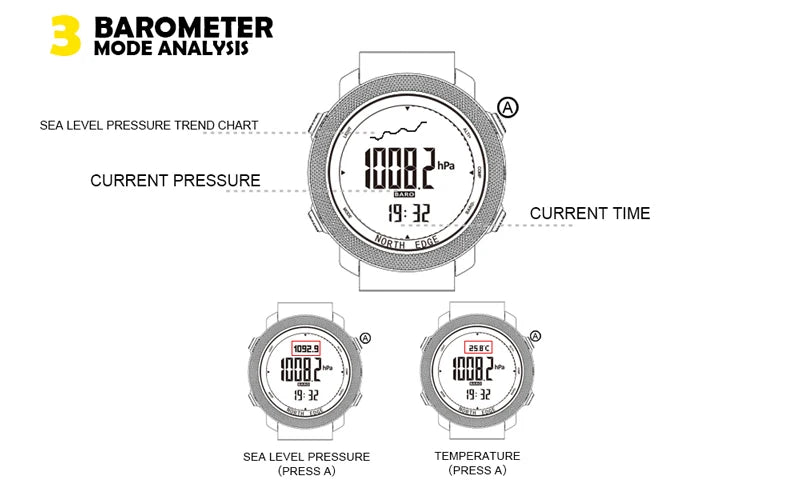 North Edge Men's Waterproof Digital Sports Watch with Altimeter - Smarsty