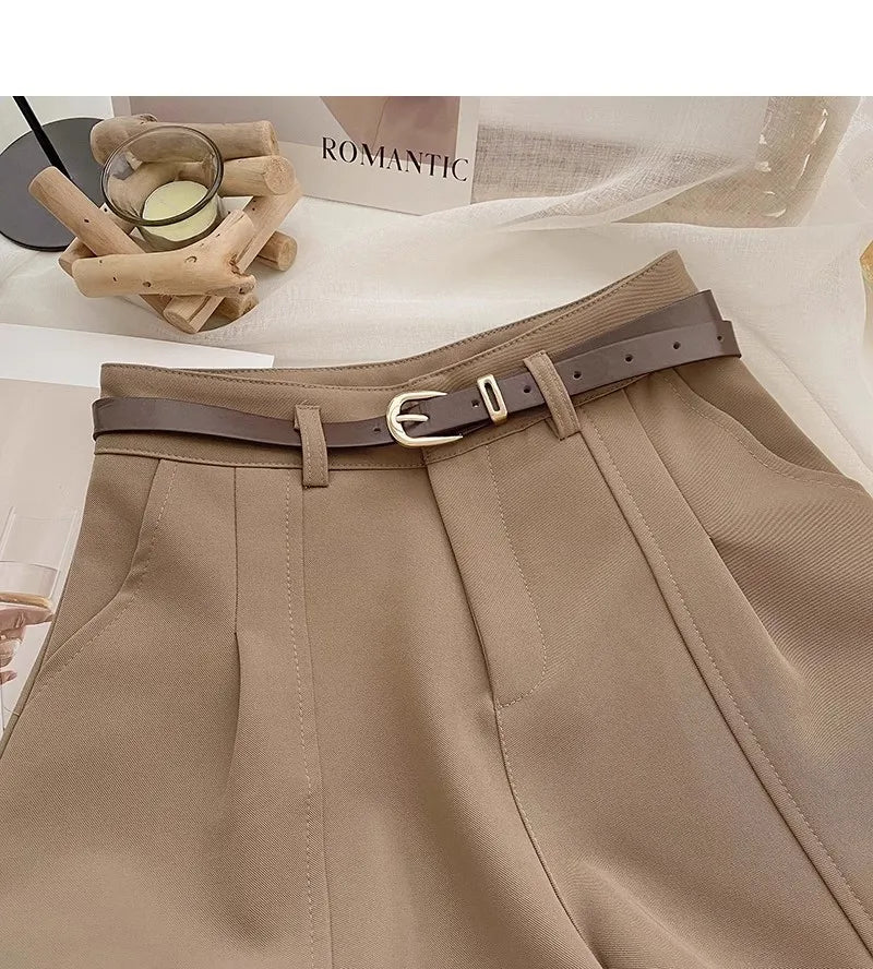 Casual Women A-Line Shorts Fashion Office Lady Commute Vintage Solid High Waist Short Pants Casual Streetwear Summer Trousers - Smarsty