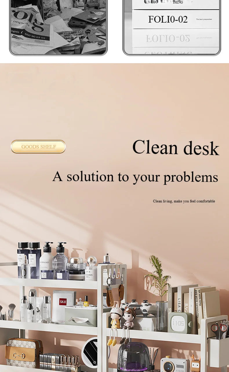 3-Tier Multifunctional Storage Shelf,Space-Saving Desktop Shelf,Desk Shelf,organizer,Non-slip Design and Easy To Assemble by Smarsty