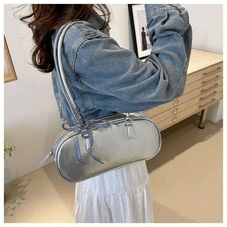 Large Capacity Silver Women Shoulder Bag Daily Use Casual - Smarsty