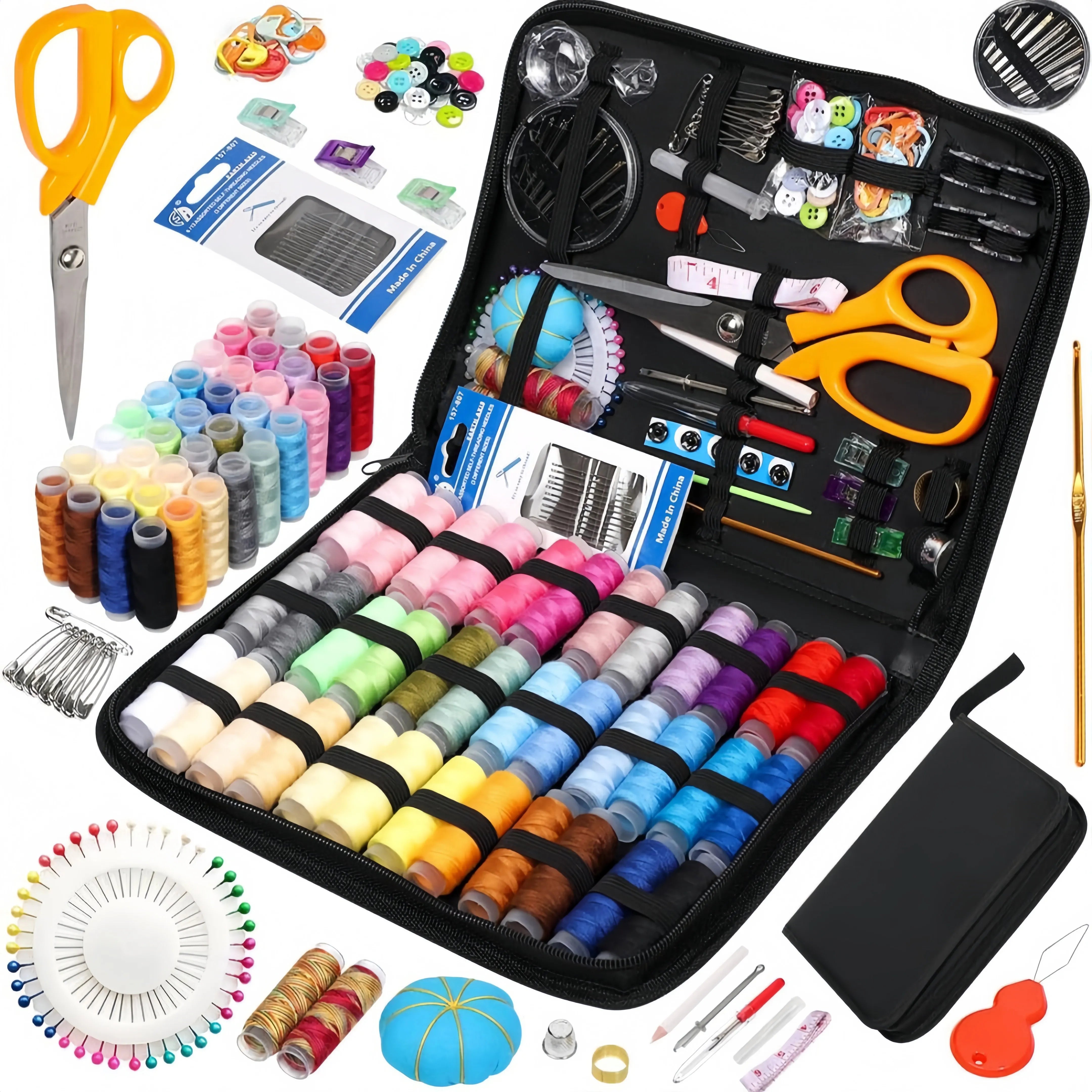 Sewing Kit Complete Set with Threads Needles Scissors Tape Measure Buttons and More for DIY Handcraft Projects Home and Travel - Smarsty