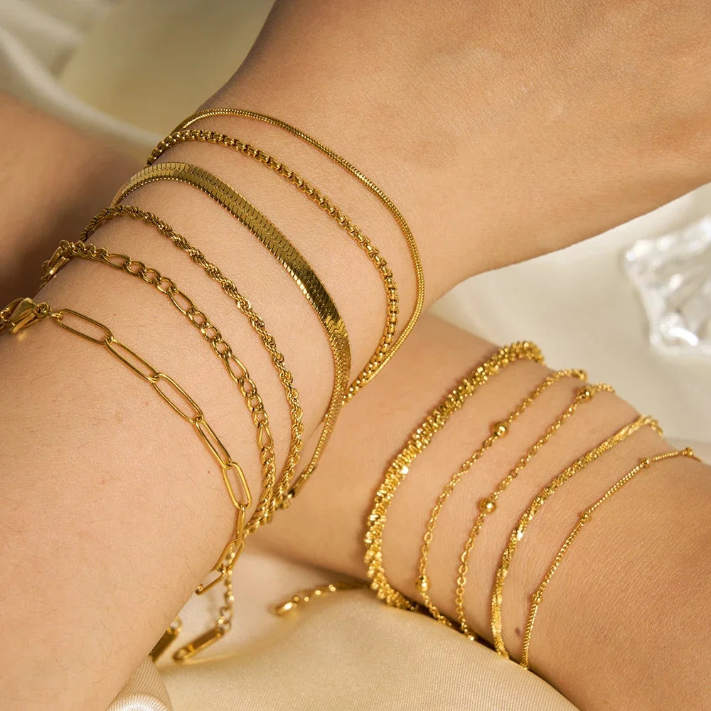 Gold Stainless Steel Twist Chain Bracelet for Women - Smarsty