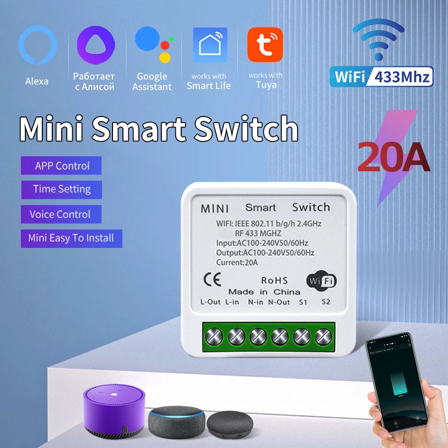 Tuya WiFi Mini Smart Switch Module for Voice Control - Smarsty