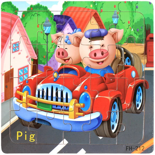 New 20 Piece Wooden 3d Puzzle Cartoon Animal Vehicle Jigsaw Puzzle Montessori Educational Toys For Kids Baby 1 2 3 Years by Smarsty