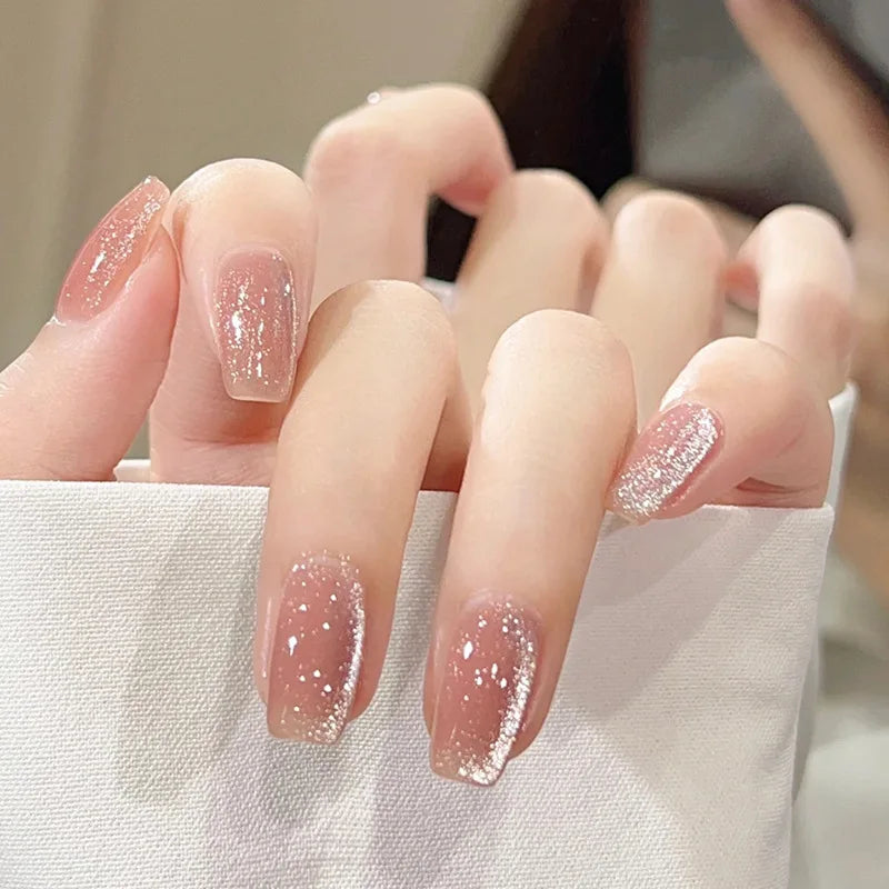 24Pcs Cute Pink Cat Eye Press On Nails Set - Smarsty
