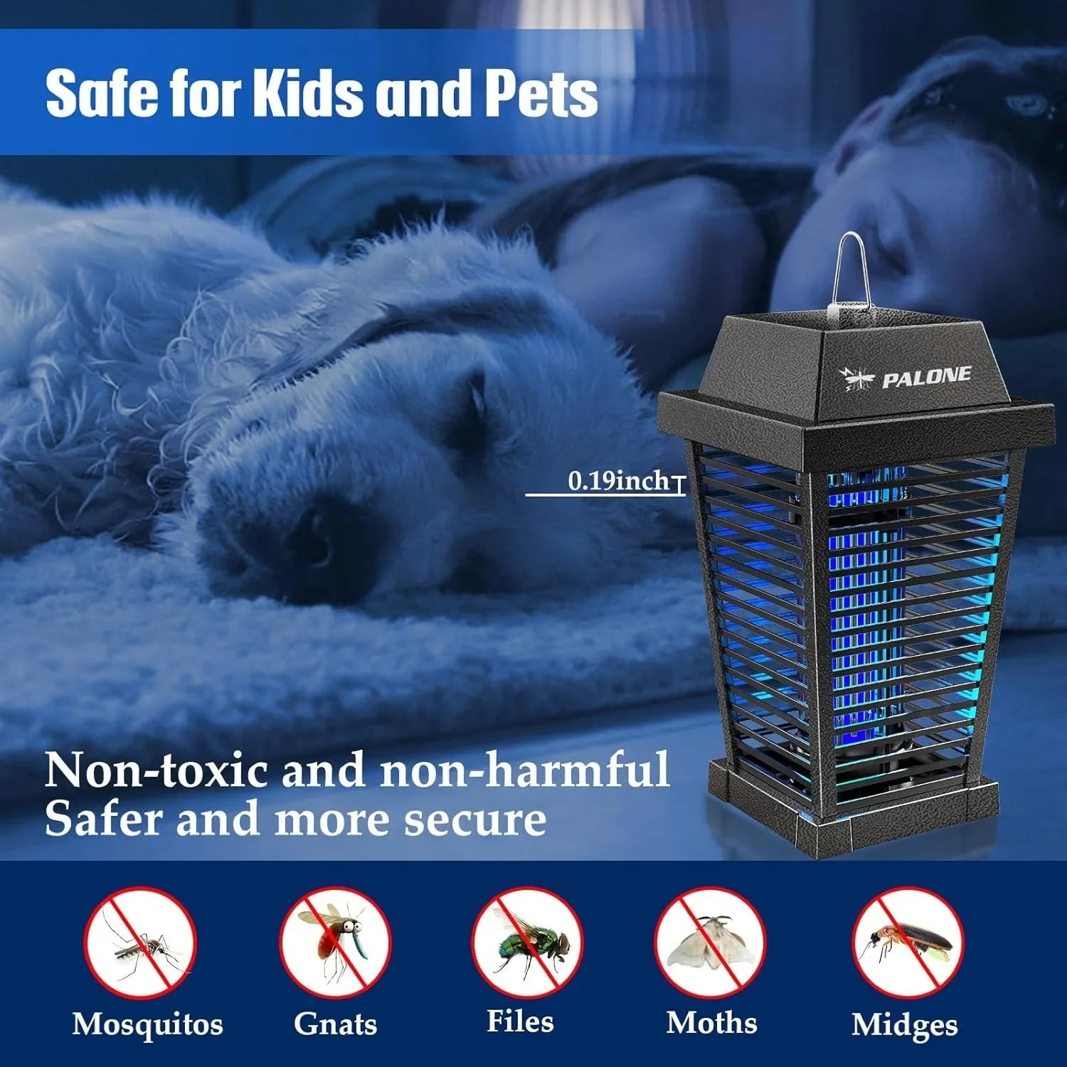 Solar Bug Zapper 4500V Electric Mosquito Zapper Outdoor,USB-C and Solar Panel Dual Charging Electric Zapper Racket with UV Light