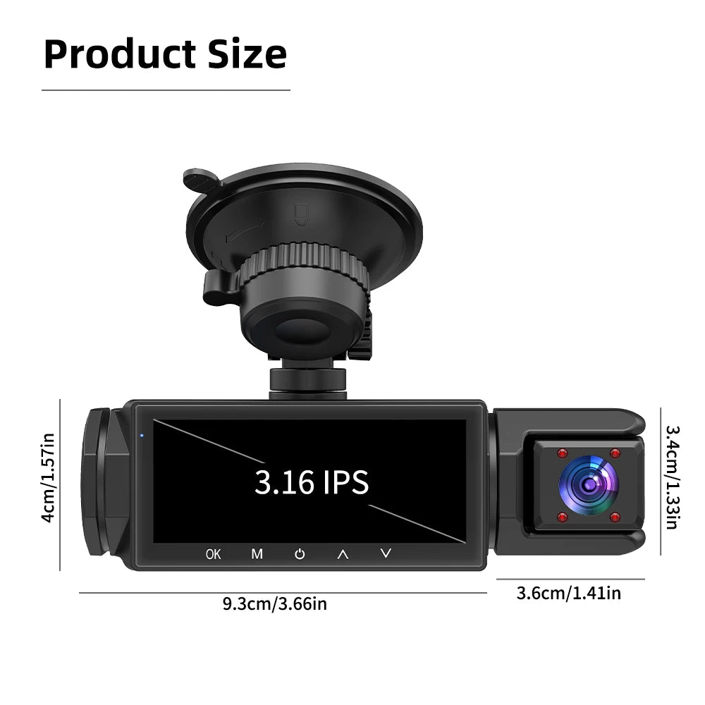 1080P 3 Camera Dash Cam Front and Rear Night Vision - Smarsty