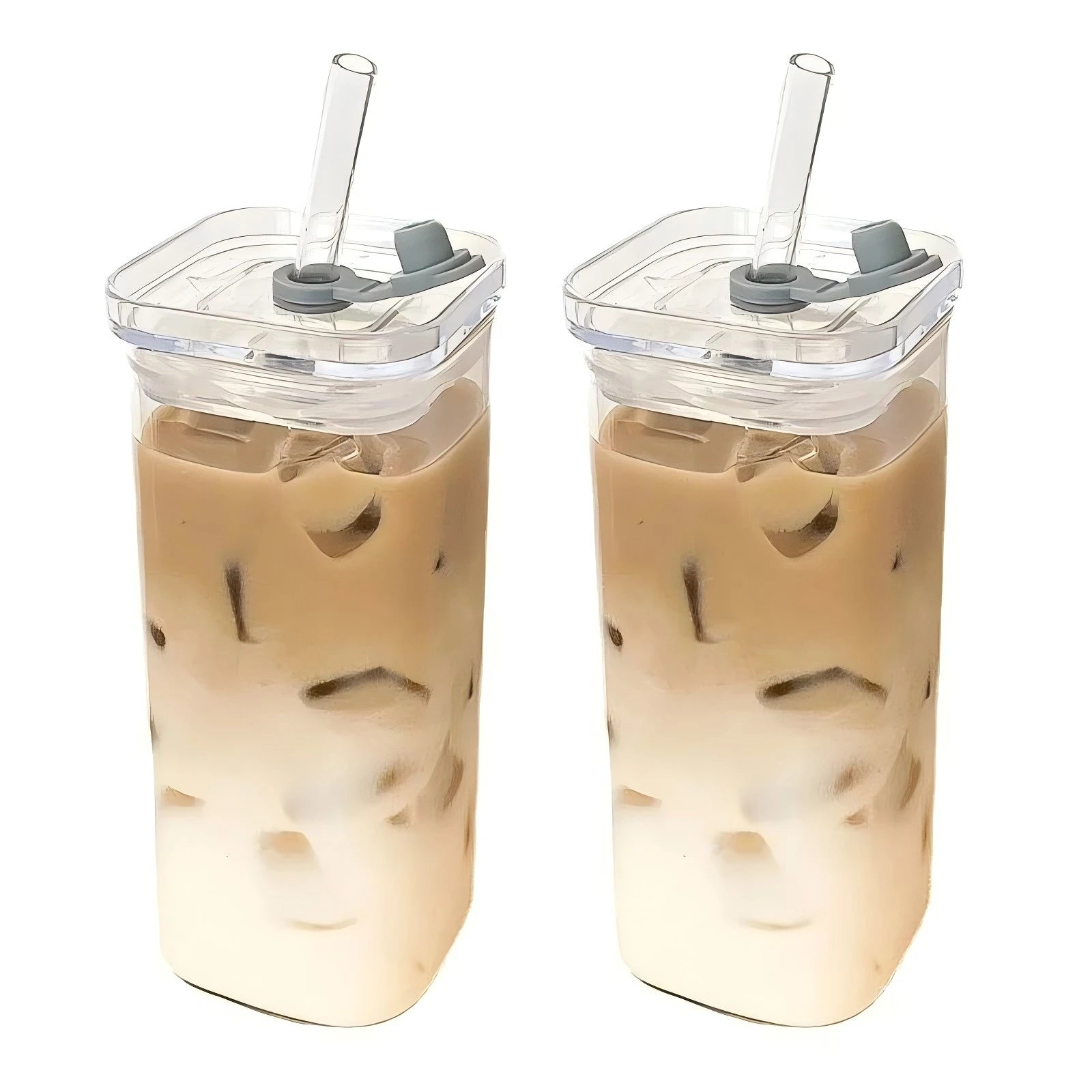 Square Heat Resistant Glass Cup With Lid And Straw - Smarsty