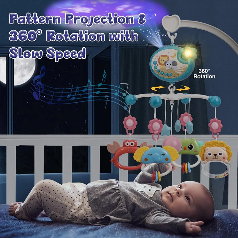 Musical Baby Crib Mobile with Lights Music Projection for Infants 0-6 Months Remote Control Crib Toys for Newborn Baby Mobile by Smarsty