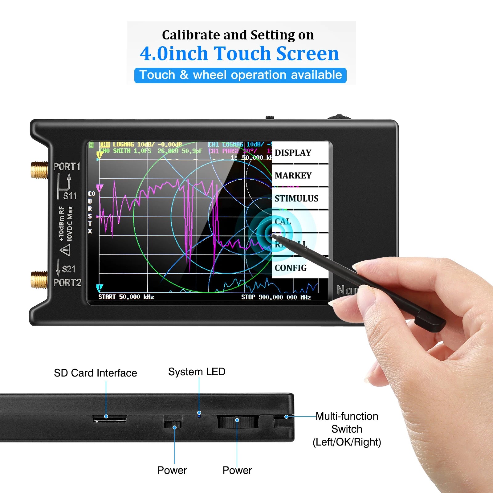 NanoVNA-H Vector Network Analyzer with Spectrum Tuning - Smarsty