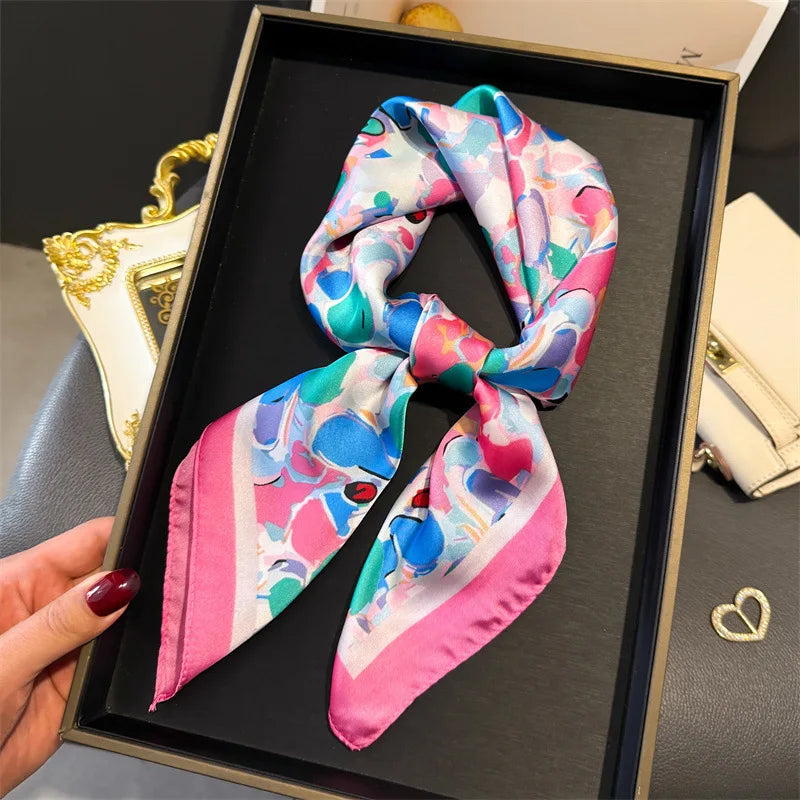 Bohemian Silk Square Scarf for Women Luxury Floral Print - Smarsty