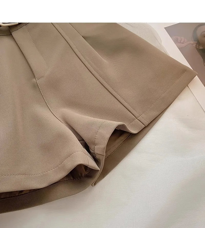 Casual Women A-Line Shorts Fashion Office Lady Commute Vintage Solid High Waist Short Pants Casual Streetwear Summer Trousers - Smarsty